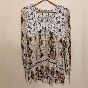 Free People Bohemian Print Blouse - White and Brown